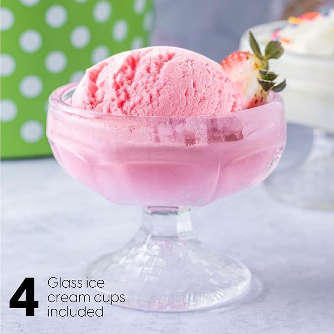 Euro Cuisine Ice Cream, Sorbet & Frozen Yogurt Maker, Homemade Gelato & Soft Serve Kids Ice Cream Maker Machine with 4 Glass Cups - Double-Insulated Freezer Bowl, Mixing Paddle, Lid - 1.5 Quart