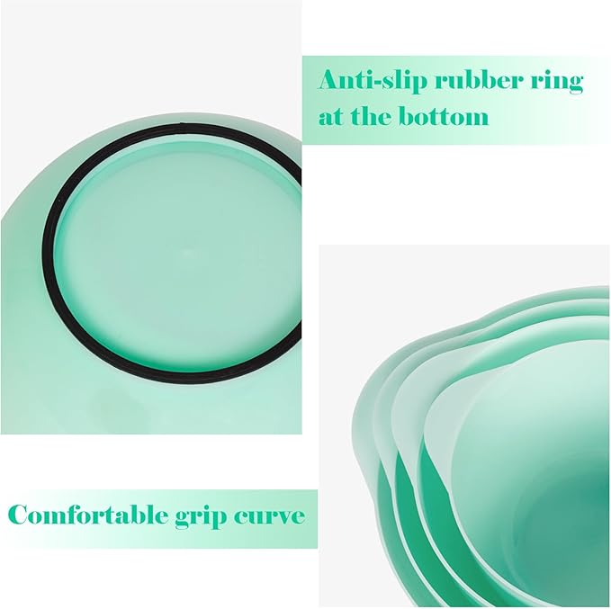 BoxedHome Nesting Plastic Mixing Bowl Set, 4 Piece Mixing Bowl Set with Pour Spouts, Size 1.7, 2.5, 3.5 and 4.5qt, for Prepping, Mixing, Baking, Cooking(2023 New Version, Green)