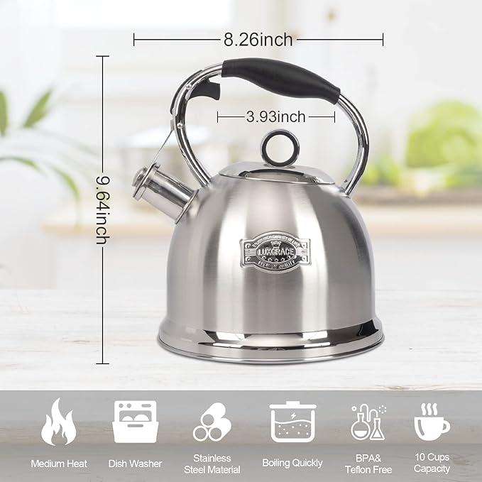 Tea Kettle for Stovetop, Food Grade Stainless Steel Water Kettle, Tea Pot for Home & Kitchen, 3.0 Qt