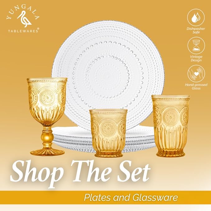 Yungala Amber Wine Glasses Set of 6 Vintage Hobnail Goblets 10 oz