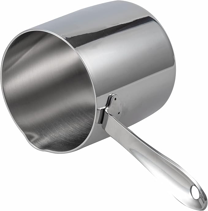 IMEEA Milk Warmer Pot Turkish Coffee Pot 18/10 Tri-Ply Stainless Steel Butter Warmer with Spout (30oz/900ml)