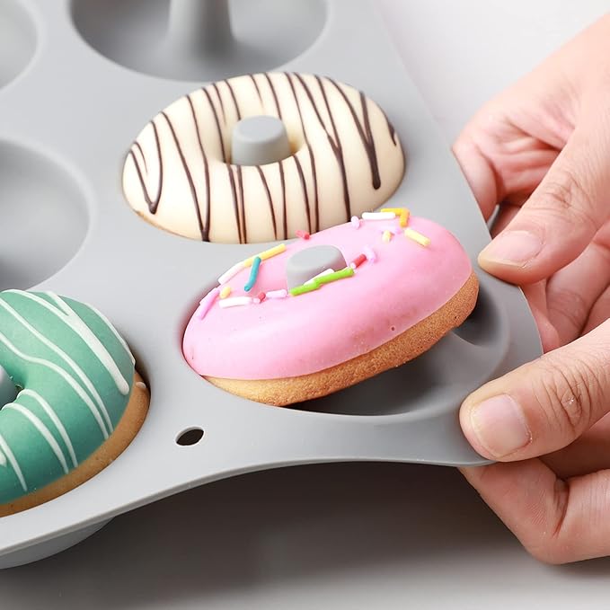 Aichoof Silicone Donut Mold for 6 Doughnuts, Set of 2. Food Grade LFGB Silicone Bagels Baking Pan, Non-Stick, Dishwasher Safe, Heat Resistant and Microwave Safe(Gray)