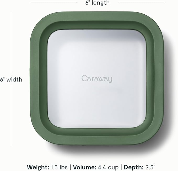 Caraway Glass Food Storage - 4.4 Cup Glass Container - Ceramic Coated Food Container - Non Toxic, Non Stick Lunch Box Container with Lids. Dishwasher, Oven, & Microwave Safe - Sage