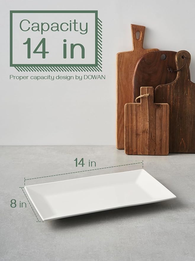 DOWAN 14" Serving Trays, Serving Platters, Ceramic Serving Platters and Trays, Rectangle Plates, Set of 4, for Weddings, Parties, Oven, Microwave, Dishwasher, Heat Resistant, Easy to Clean, White