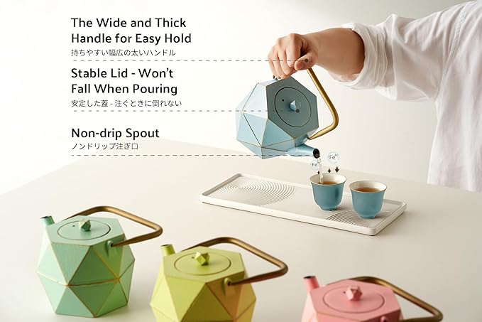 Toptier Cast Iron Teapot, Stovetop Safe Japanese Cast Iron Tea Kettle, Diamond Design Tea Pot with Removable Infuser for Loose Tea, 30 Ounce (900 ml), Blue