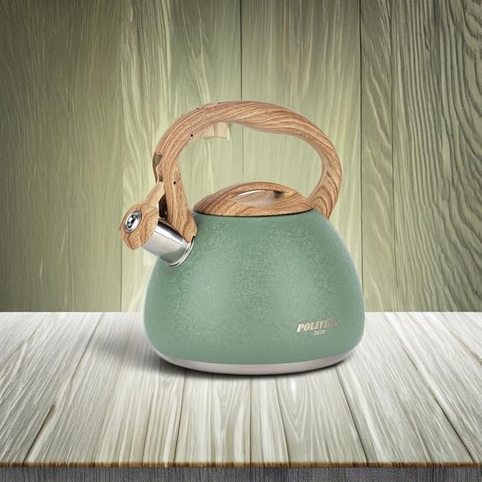 POLIVIAR Tea Kettle, 2.7 Quart Stovetop Tea Kettle, Audible Whistling Teapot with Crackle Finish, Food Grade Stainless Steel for Anti-Rust, Anti Hot Handle, Suitable for All Heat Sources (JX2023-LRG)