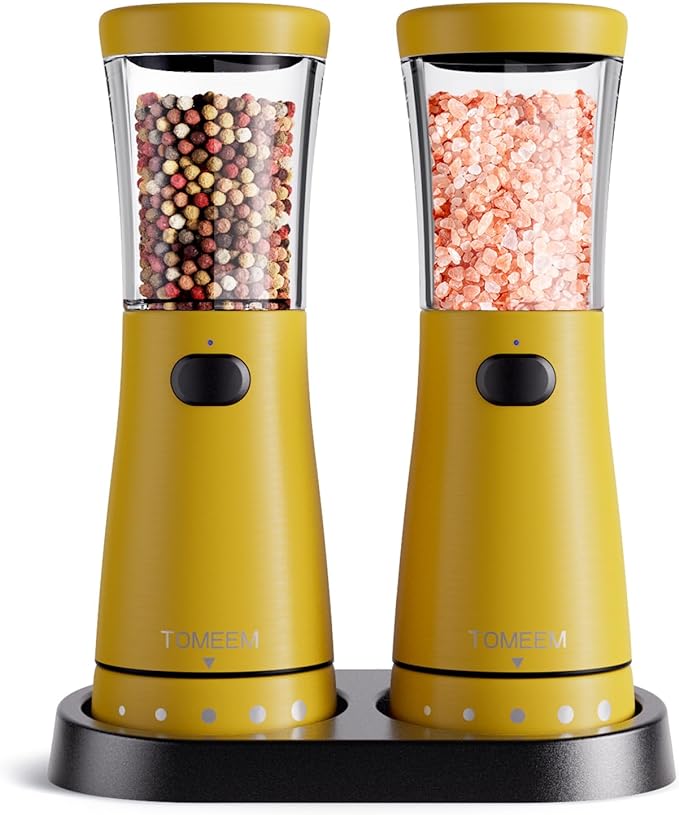 Electric Salt and Pepper Grinder Set with Storage Base, Stainless Steel Rechargeable Salt and Pepper Grinder Set with 4.5 oz Large Capacity, 1.8" Wide Mouth, Adjustable Coarseness, Ideal for Kitchen