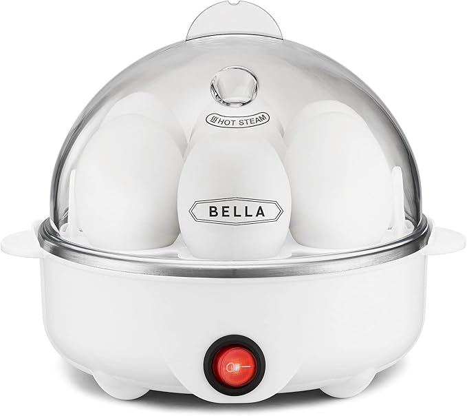 BELLA Rapid Electric Egg Cooker and Omelet Maker with Auto Shut Off, for Easy to Peel, Poached Eggs, Scrambled Eggs, Soft, Medium and Hard Boiled Eggs, 7 Egg Capacity Tray, Single Tier, White