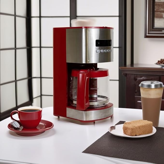 Kenmore Drip Coffee Maker - 12 Cup Programmable Cafe Machine With Glass Pot, Regular & Bold Brew, Auto Shut Off Large Water Reservoir, Reusable Filter, Kitchen Appliances For Cafeteria Barista, Red