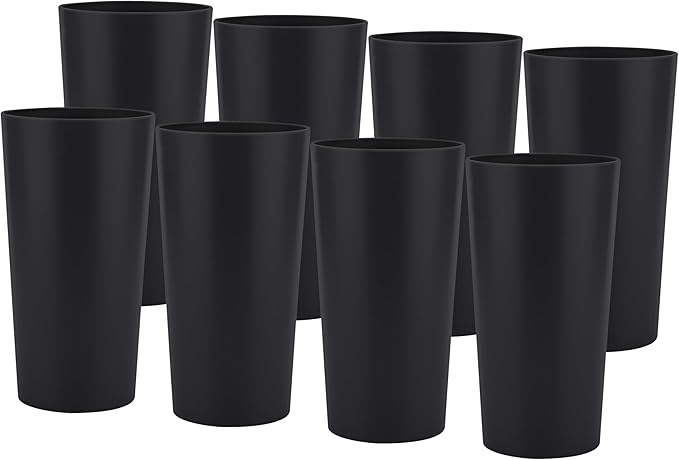 26-ounce Plastic Drinking Glasses Stackable Tumblers Water Cups Mixed Drinkware set of 8 Black, Reusable Shatter-resistant Dishwasher Safe