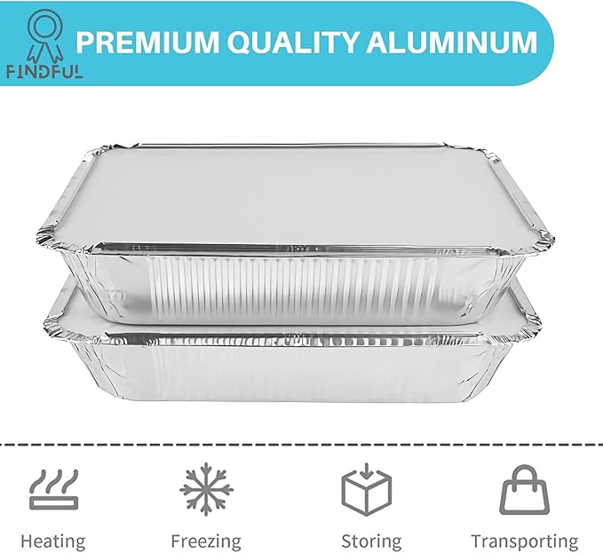 100 Pack Aluminum Foil Pans Disposable - 8.5"×6"×2" Foil Food Containers with Lids - 2.25 LB Heavy Duty Tin Foil Pans - for Cooking, Baking, Meal Prep and Freezer