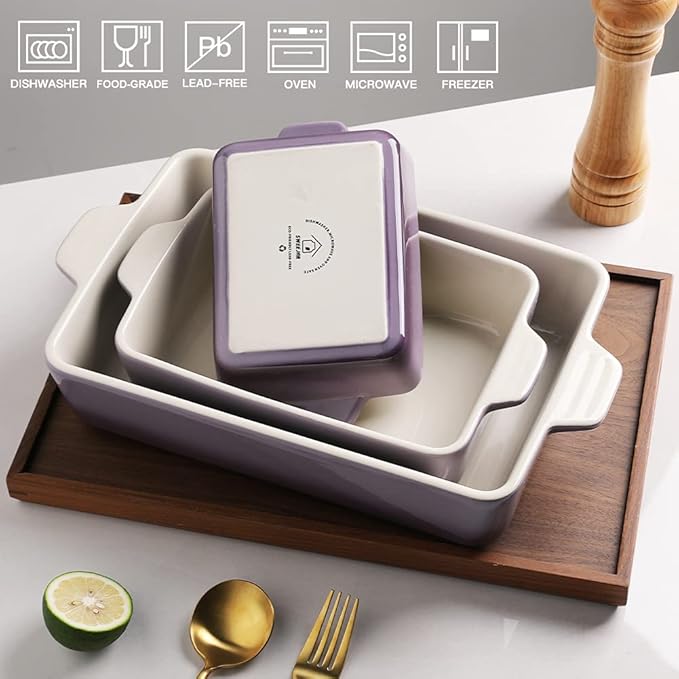 Sweejar Ceramic Bakeware Set, Rectangular Baking Dish for Oven Lasagna Pans for Cooking, Kitchen, Cake Dinner, Banquet and Daily Use, 11.8 x 7.8 x 2.76 Inches of Casserole Dishes (Gradient Purple)
