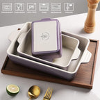 Sweejar Ceramic Bakeware Set, Rectangular Baking Dish for Oven Lasagna Pans for Cooking, Kitchen, Cake Dinner, Banquet and Daily Use, 11.8 x 7.8 x 2.76 Inches of Casserole Dishes (Gradient Purple)