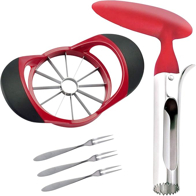Apple Cutter Slicer & Corer Kit - 12-Blade Apple Slicer & Corer, Includes 3 Premium Stainless Steel Fruit Forks