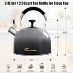 Tea Kettle Stovetop,Stainless Steel Whistling Tea Kettle For Stove Top, 2.5 Qt Tea Pot With Folding Handle, Food Grade Water Teapot Water Kettle For Stove Home Camping Travel,Gradient Black