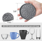 ME.FAN Silicone Coasters with Holder,[6 Pack] Drinking Coasters - Cup Mat for Hot or Cold Drinks, Thickened, Non-Slip, Non-stick,Deep Tray Dark Grey