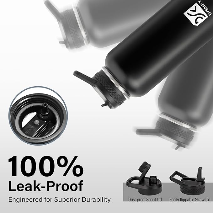DYSANKY 32 oz Insulated Water Bottle | Thickened Stainless Steel Vacuum Metal | Portable Sports Water Jug for Gym and Hiking with Straw, Carrier Bag, Handle Strap | BPA-Free 32 oz, Black