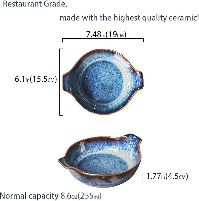 Ceramics Au Gratin baking Dishes Set of 4, Baking Tray Bake ware, 8.6 oz Ramekins, for Pie Pan, Appetizer, Tart, Dessert, Quiche, Oven Small dish, individual dishes, Round 7.5 Inch