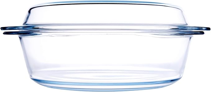 Round Tempered Glass Casserole Dish with Lid, Glass Casserole Baking Dish for Oven, Freezer and Dishwasher Safe - 3QT