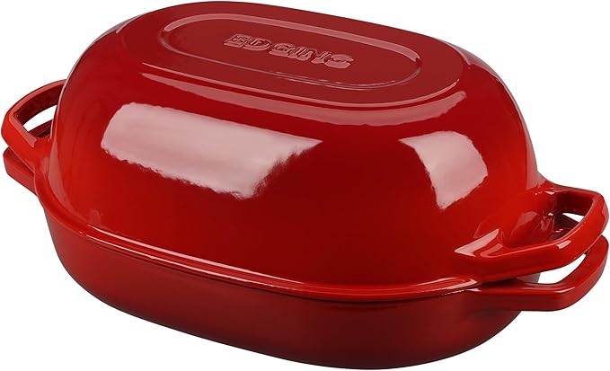 Enameled Cast Iron Oval Dutch Oven Pot with Lid, Dutch Oven for Sourdough Bread Baking, Oval Bread Pan, 7qt, Red