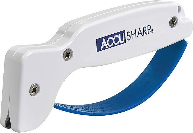 AccuSharp Knife Sharpener, Ergonomic Comfortable Handle, Compact & Easy to Use, Restore and Hone Straight & Serrated Knives, White