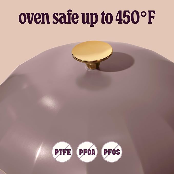 Cravings by Chrissy Teigen The Perfect Pan 5.3 Qt Dutch Oven Pot with Lid, Nonstick Lightweight Aluminum Everyday Pot with Steamer/Strainer Insert, Oven & Stovetop Safe (Mauve)