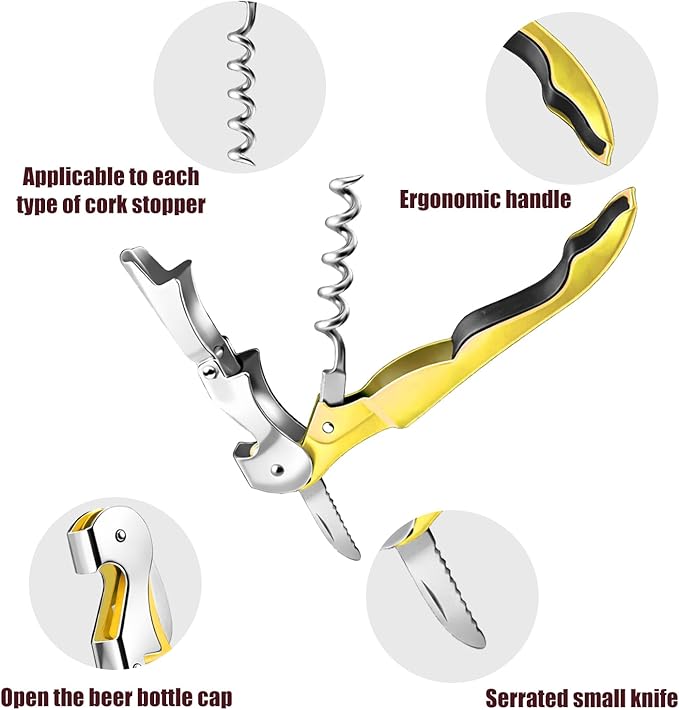 6 Pieces Professional Waiter Corkscrew Wine Openers,Wine red Wine Keys Opener Stainless Steel Hinges Serrated Foil Cutter for Restaurant Waiters, Sommelier, Bartenders (Wine red)