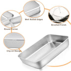 E-far Small Baking Pan with Lid, 9.4”x 7” x 2” Stainless Steel Rectangle Sheet Cake Pans for Toaster Oven, Metal Covered Bakeware for Cakes Brownies Casseroles, Non-toxic & Dishwasher Safe - Set of 2