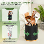 Wooden Utensil Holder, 360°Rotating 7.3'' Large Utensil Holder for Kitchen Counter, Kitchen Utensil Organizer, Utensil Crock, Farmhouse Kitchens Countertop Decor, Black Color