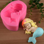 OBTANIM Silicone Mermaid Fondant Mold Cute 3D Sleeping Baby Girl Mould Cake Topper DIY Decoration Baking Tool for Sugarcraft, Chocolate, Candle, Soap Making and Crafting