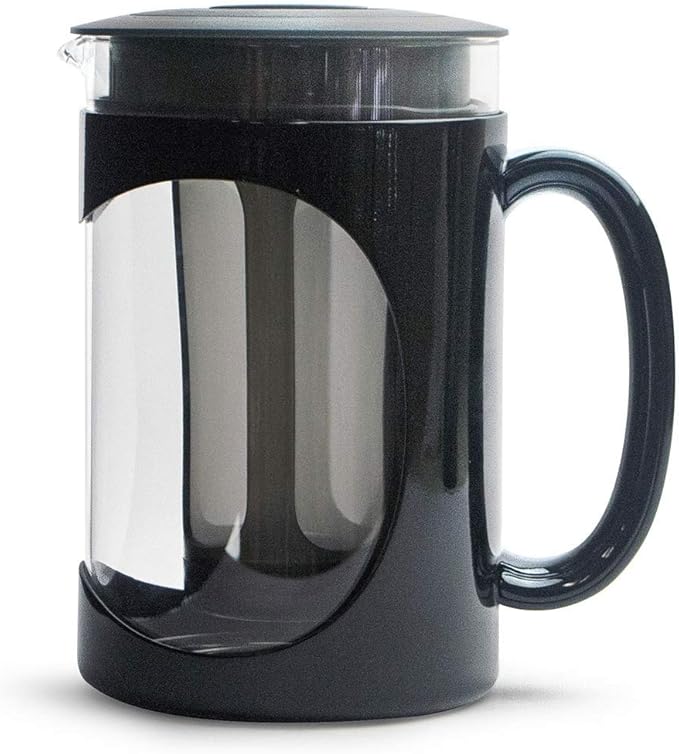 Primula Burke Deluxe Cold Brew Iced Coffee Maker, Comfort Grip Handle, Durable Glass Carafe, Removable Mesh Filter, Perfect 6 Cup Size, Dishwasher Safe, 1.6 qt, Black