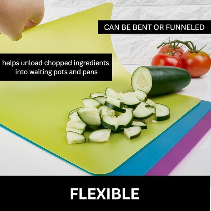 Nicole Home Collection Flexible Cutting Mats Set of 3 - BPA-Free Plastic Color-Coded Kitchen Chopping Boards, 12"x15", Durable Non-Slip Mats for Meat, Veggies, Fruits