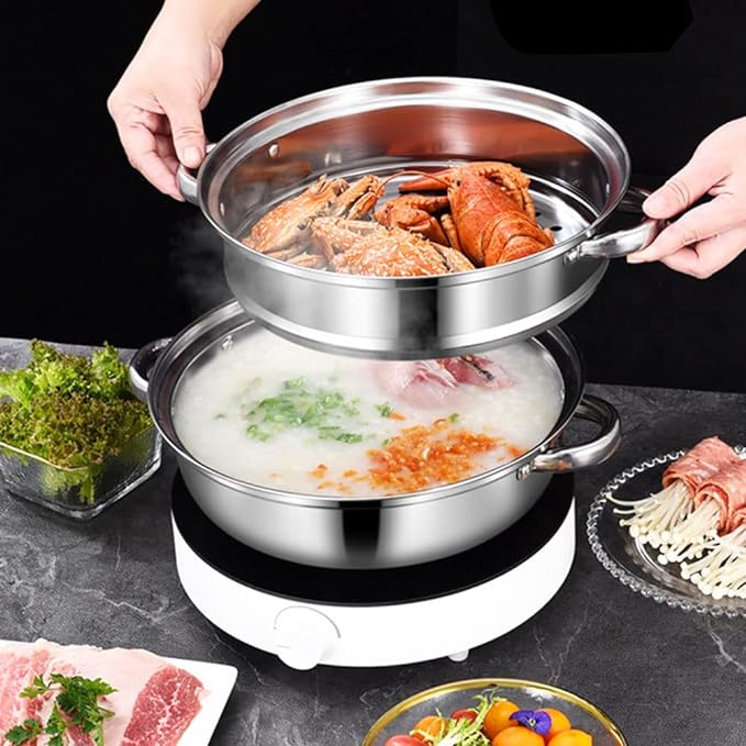 Steamer Pot for Cooking 11.9 inch Steamer Pot Upgrade Capacity, 2-tier Multipurpose 18/8 Stainless Steel Steam Pot Cookware with Lid for Vegetable, Dumpling, Stock, Sauce, Food