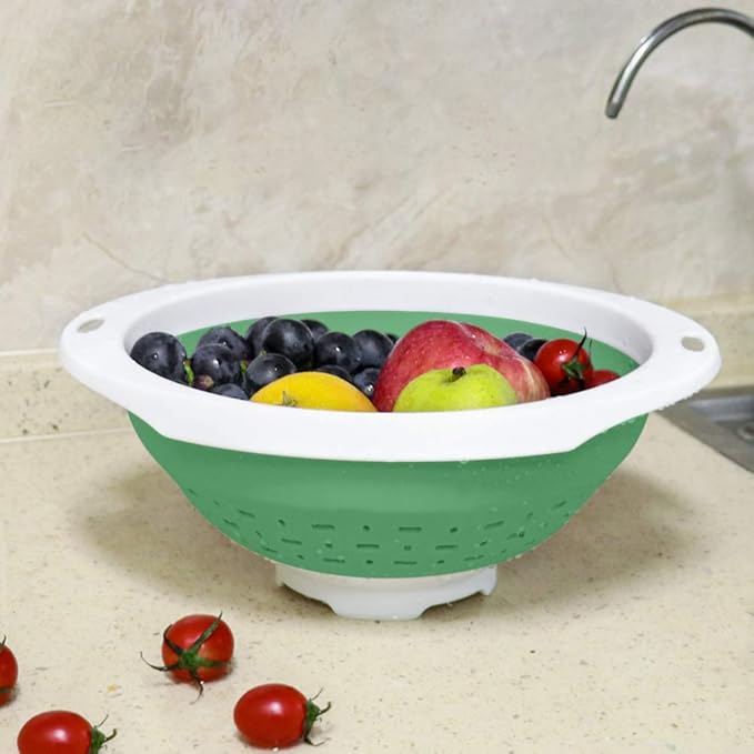 QiMH Collapsible Colander and Strainer, 5 Quart(1.25 gal) BPA Free & Dishwasher-safe Silicone Foldable Strainer, Heavey Duty Kitchen Drainer Basket for Pasta, Veggies and Fruits