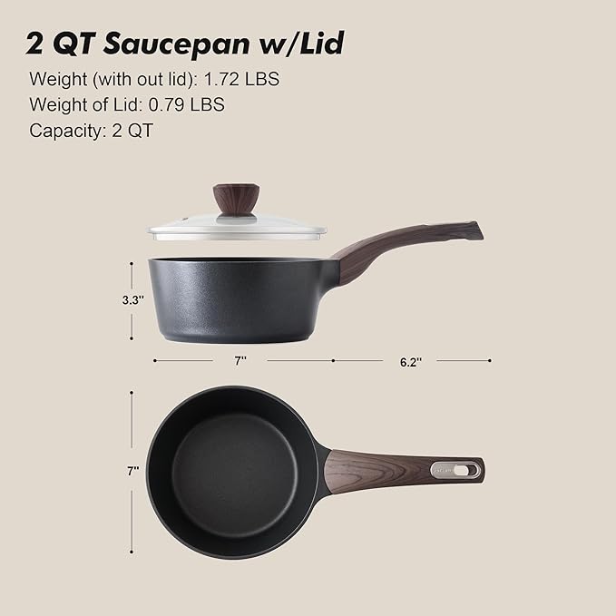 SENSARTE Nonstick Sauce Pan with Lid, 2.0 Quart Small Saucepan, Multipurpose Cooking Pot with Stay Cool Handle, Non toxic Kitchen Sauce Pot, Non stick Small Pot, Induction Comptable, PFOA Free