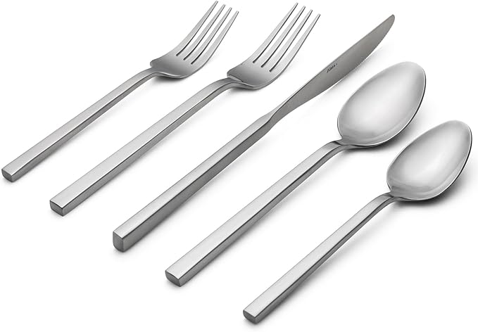 Alata Cube 20-Piece Forged Silverware Set Stainless Steel Flatware Set,Service for 4,Matte Satin Polished Cutlery Set,Dishwasher Safe