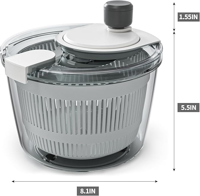 Cambom Salad Spinner Lettuce Spinner, Wash, Spin & Dry Salad Greens, Vegetable Washer Salad Dryer With Rotary Handle for Fruits & Vegetables, High Efficiency Vegetable Spinner Kitchen Gadget 3Qt White