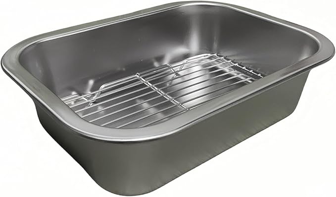 Roasting Pan Heavy Duty Stainless steel Turkey Pans for Oven,Toaster Oven Tray Pans with cooling rack,Hotel Pan, Barbeque Grill Pan,Deep Edge,Mirror treatment, Dishwasher Safe (10.4"x7.7"x2.8")