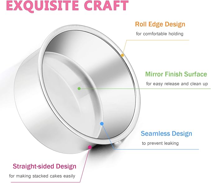 E-far 4 Inch Small Cake Pan Set of 6, Stainless Steel Mini Round Smash Cake Baking Pans Tins, Non-Toxic & Healthy, Mirror Finish & Dishwasher Safe
