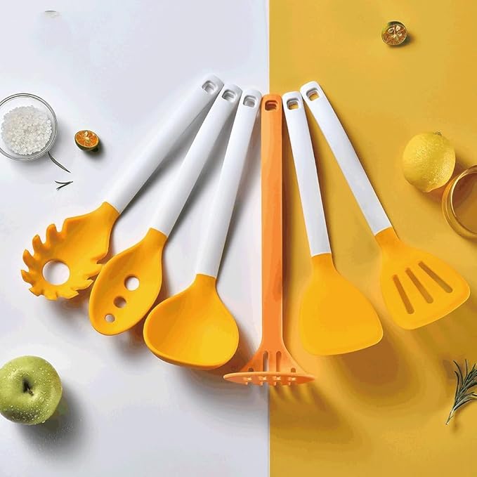 Heat Resistant Soup Spoon Brush Ladle Silicone Non Stick Spatula Kitchen Tools Cooking Utensil Set(D)