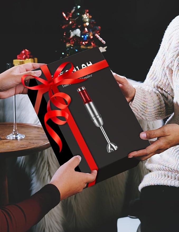 Powerful Immersion Blender handheld, 2025 New Update Hand Blender, Scratch-Resistant Corded Hand Mixer with Heavy-Duty Copper Brushless Motor and Gift Box Red