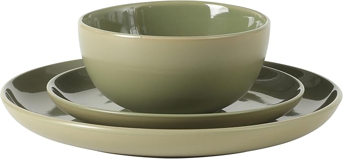 Gibson Home Rockaway 12 Piece Plates and Bowls Matte Outside/Shiny Inside Glaze Service for 4 Dinnerware Set - Green - Dishwasher and Microwave Safe