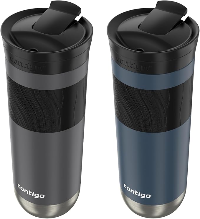 Contigo Byron 2.0 Stainless Steel Travel Mug with SNAPSEAL Lid and Grip, 20 oz, 2-Pack, Sake; Blueberry
