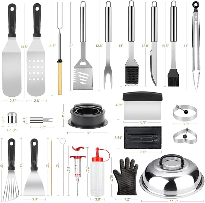 Griddle Accessories Kit, 144 Pcs Griddle Grill Tools Set for Blackstone and Camp Chef, Professional Grill BBQ Spatula Set with Basting Cover, Spatula, Scraper, Bottle, Tongs, Egg Ring (Rectangular)