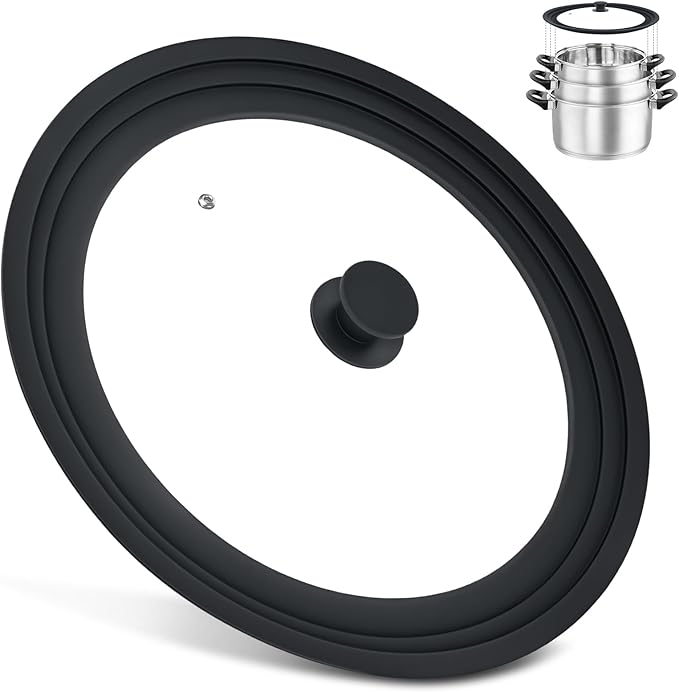 Extra Large Universal Lid Fits 13", 14", 15" Cookware - Silicone Replacement Pan Lid for Pots, Pans, and Skillets - Tempered Glass Pot Lid Cover for Frying Pans, Cast Iron, CrockPot