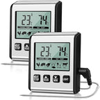 Relaxweex 2 Pcs TP710 Digital Cooking Meat Thermometer, Large LCD Backlight Food Thermometer with Stainless Steel Probe and Timer for Kitchen Oven BBQ Grilling Deep Fry Smoker