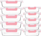 M MCIRCO [10-Pack Meal Prep Containers with Snap Locking Lids, Glass Airtight Lunch, Food Storage Containers, Microwave, Oven, Freezer and Dishwasher Friendly, Pink