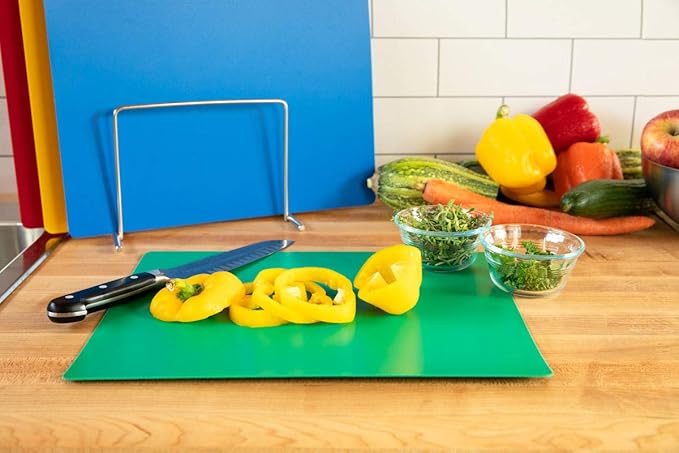 Professional Kitchen Cutting Board Mats - 15x12 Inch NSF Approved, Flexible 4 Color Set (Red, Blue, Green, Yellow) for Meat, Vegetables and Seafood (1/16" Thick)