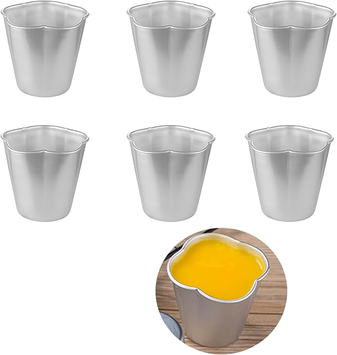 6 Packs Popover Pan, Aluminium Pudding Tin Cup Baking Maker, Individual Muffin Chocolate Molten Brownie Tumbler Raspberry Souffle Cupcake Moulds - Five-Petaled Flower Pudding 3"x 2.8"