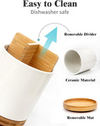 LoeJan 3 Compartment Utensil Holder, Extra Large Utensil Crock, Stable Ceramic Utensil Organizer, Cooking Tool Organizer Set for Kitchen Counter Farmhouse Decor (C-White(Grossy))